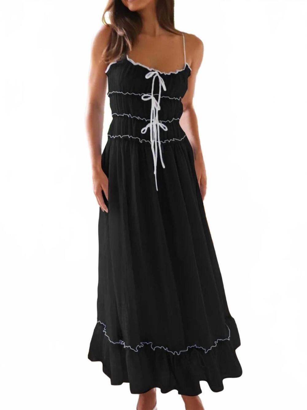 NEW TRENDSI devine frill ruffled hem midi cami dress in black